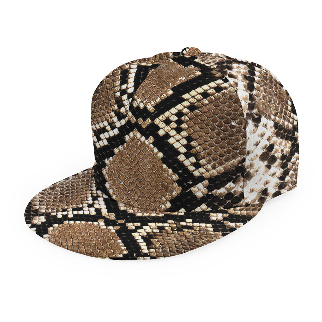 Brown Python Snakeskin Print Snapback Cap