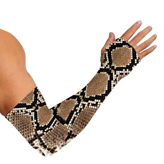 Brown Python Snakeskin Print Sun Protection Arm Sleeves