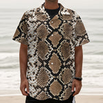 Brown Python Snakeskin Print Textured Short Sleeve Shirt