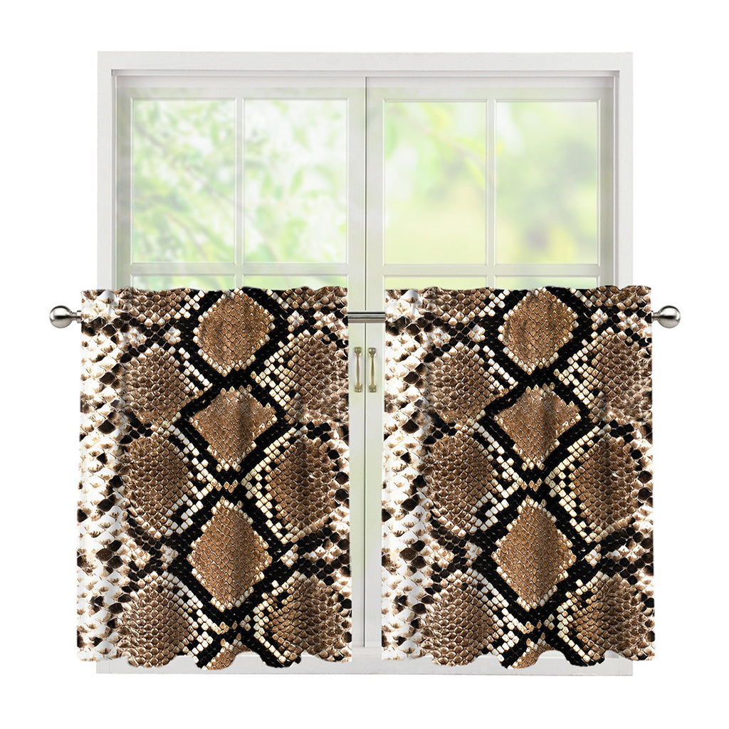 Brown Python Snakeskin Print Tier Curtains