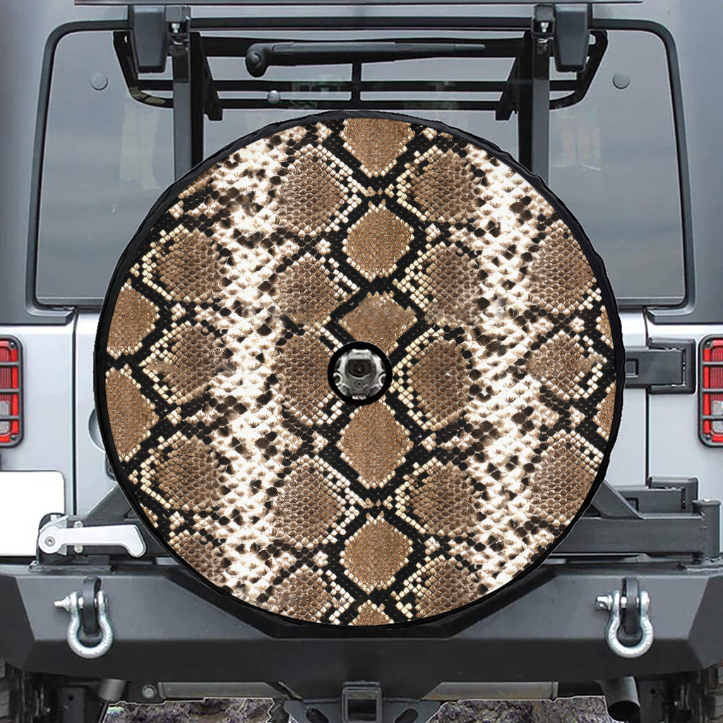 Brown Python Snakeskin Print Tire Cover With Camera Hole