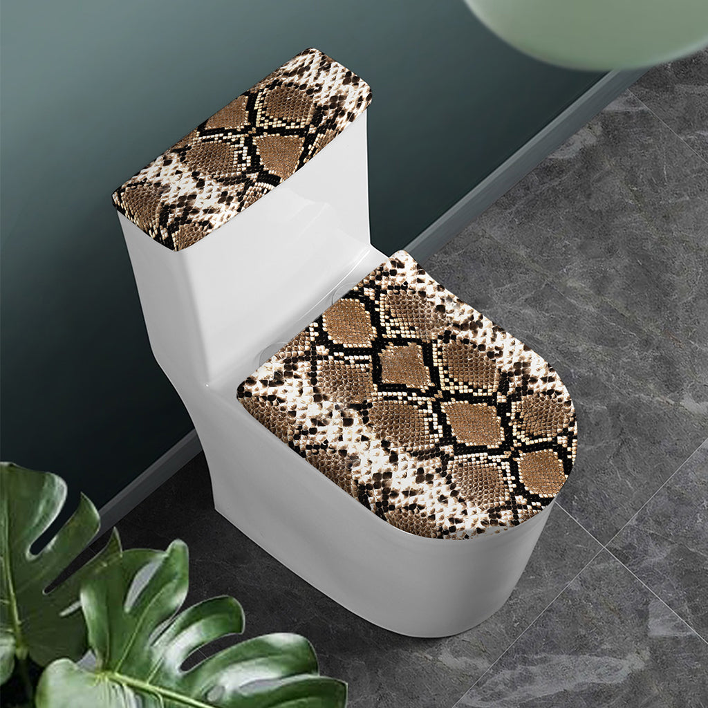 Brown Python Snakeskin Print Toilet Lid And Tank Cover Set