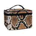 Brown Python Snakeskin Print Travel Makeup Bag