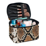 Brown Python Snakeskin Print Travel Makeup Bag