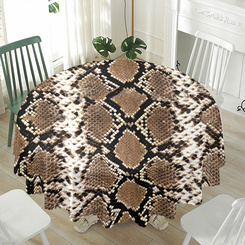 Brown Python Snakeskin Print Waterproof Round Tablecloth