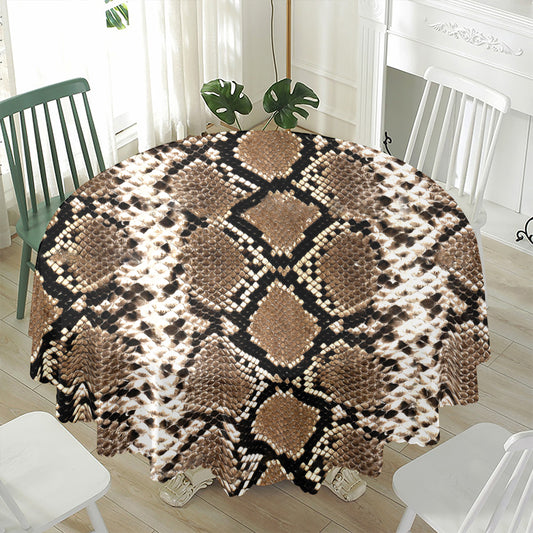 Brown Python Snakeskin Print Waterproof Round Tablecloth