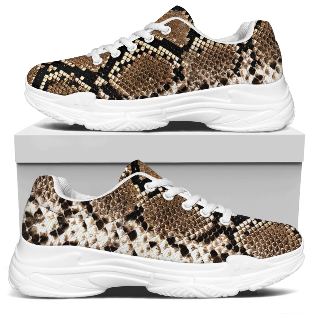 Brown Python Snakeskin Print White Chunky Shoes