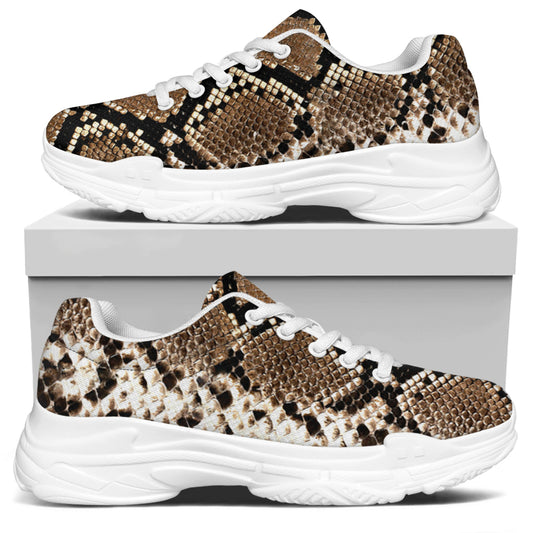 Brown Python Snakeskin Print White Chunky Shoes