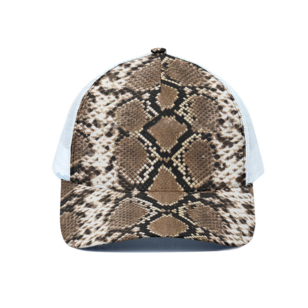 Brown Python Snakeskin Print White Mesh Trucker Cap
