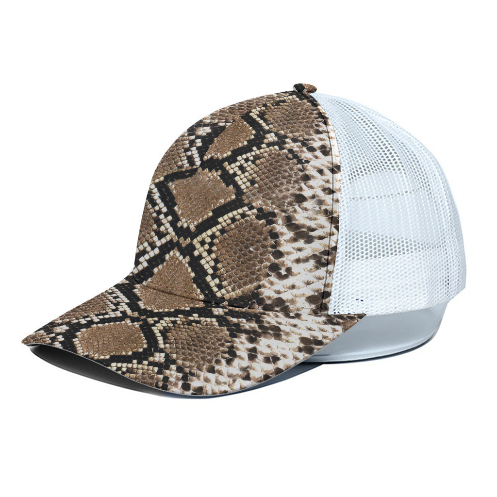 Brown Python Snakeskin Print White Mesh Trucker Cap