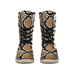Brown Python Snakeskin Print Winter Boots