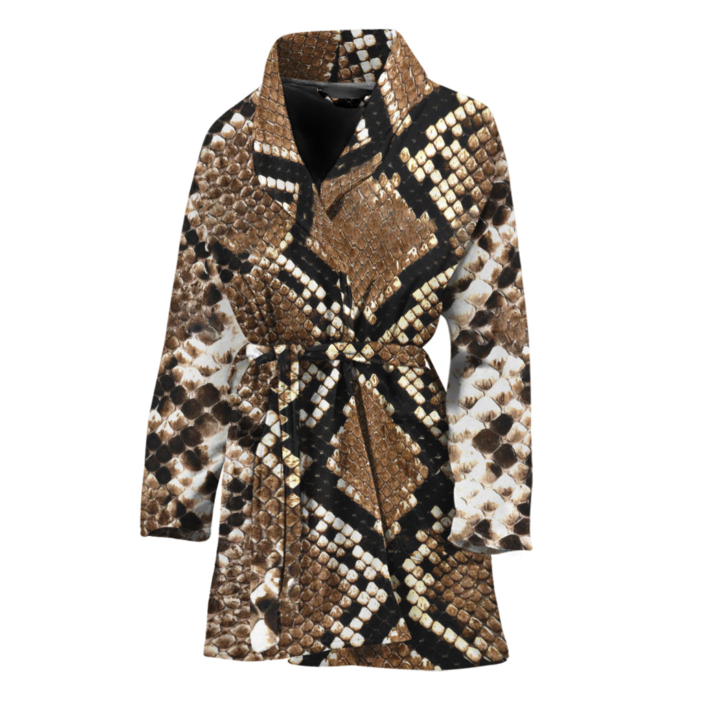 Brown Python Snakeskin Print Women's Bathrobe