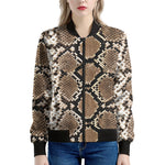 Brown Python Snakeskin Print Women's Bomber Jacket