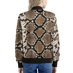 Brown Python Snakeskin Print Women's Bomber Jacket