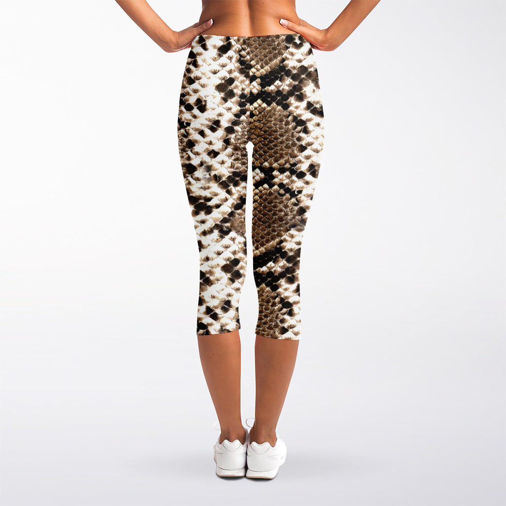 Brown Python Snakeskin Print Women's Capri Leggings