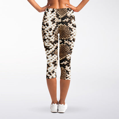 Brown Python Snakeskin Print Women's Capri Leggings