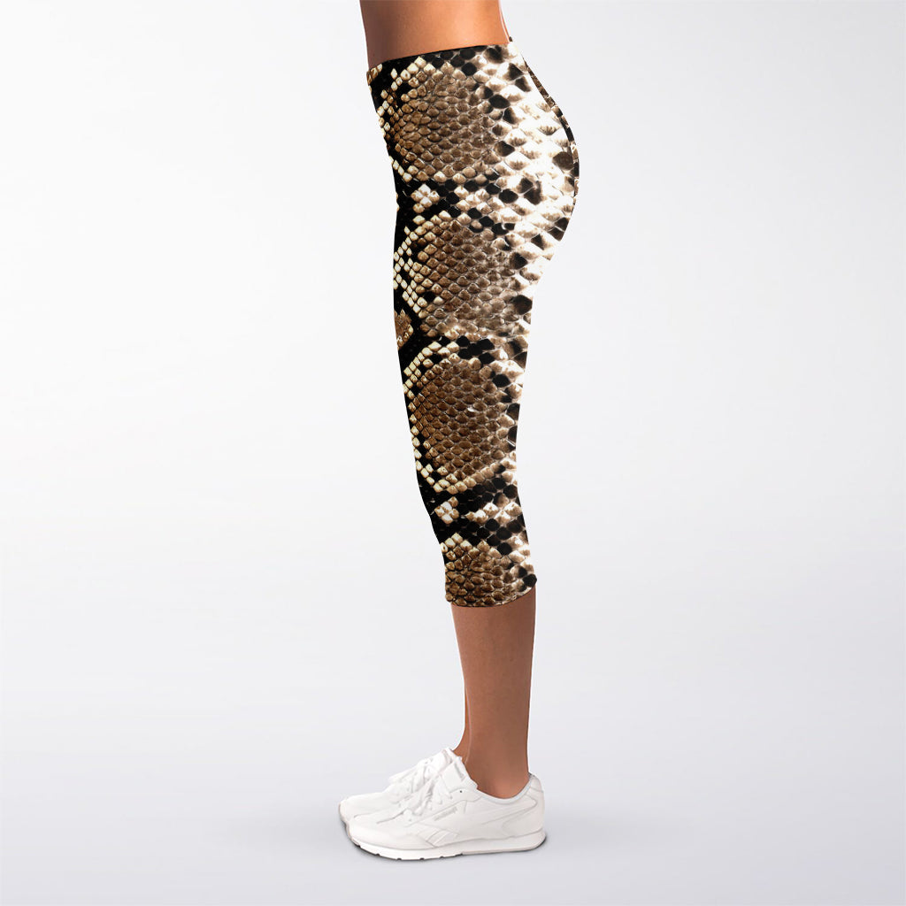 Brown Python Snakeskin Print Women's Capri Leggings