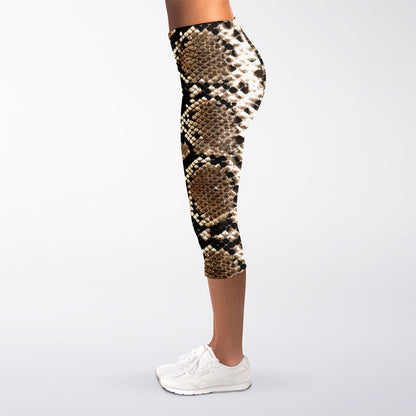 Brown Python Snakeskin Print Women's Capri Leggings