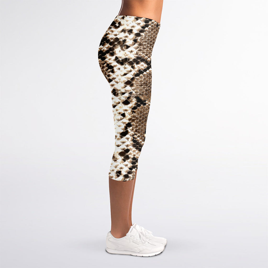 Brown Python Snakeskin Print Women's Capri Leggings