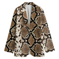 Brown Python Snakeskin Print Women's Cotton Blazer