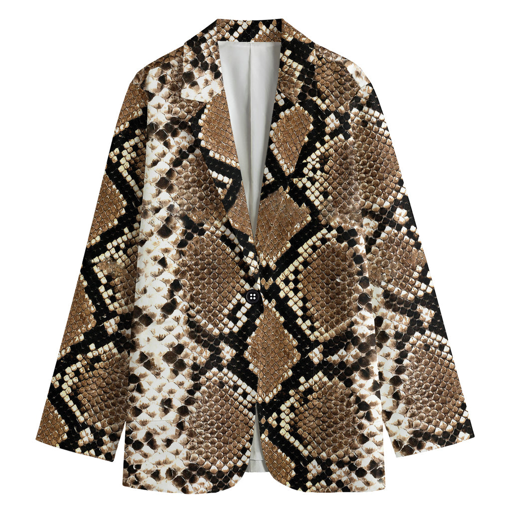 Brown Python Snakeskin Print Women's Cotton Blazer