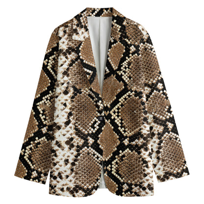 Brown Python Snakeskin Print Women's Cotton Blazer