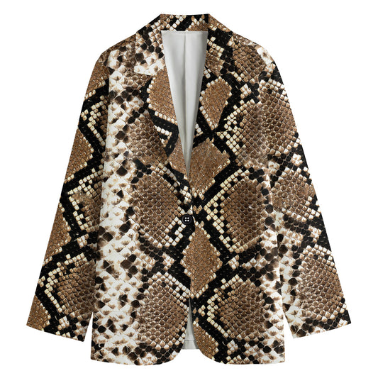 Brown Python Snakeskin Print Women's Cotton Blazer