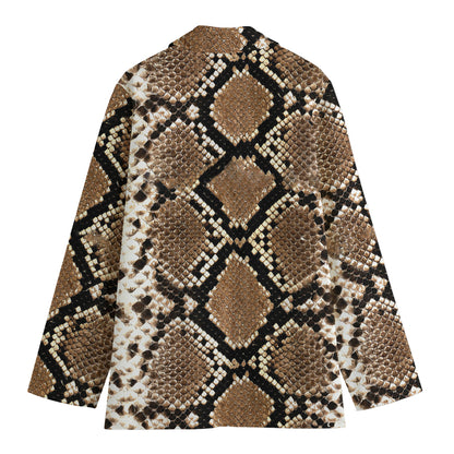 Brown Python Snakeskin Print Women's Cotton Blazer