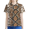 Brown Python Snakeskin Print Women's Polo Shirt