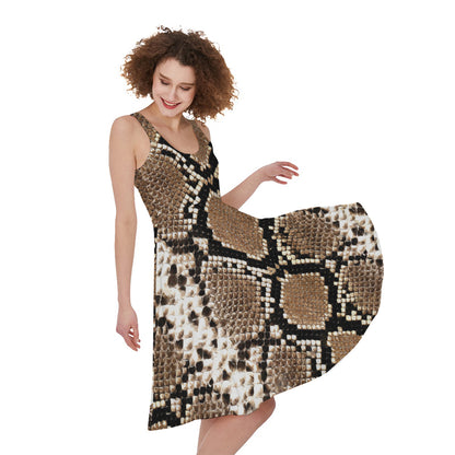 Brown Python Snakeskin Print Women's Sleeveless Dress