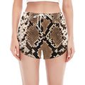 Brown Python Snakeskin Print Women's Split Running Shorts