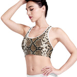 Brown Python Snakeskin Print Women's Sports Bra