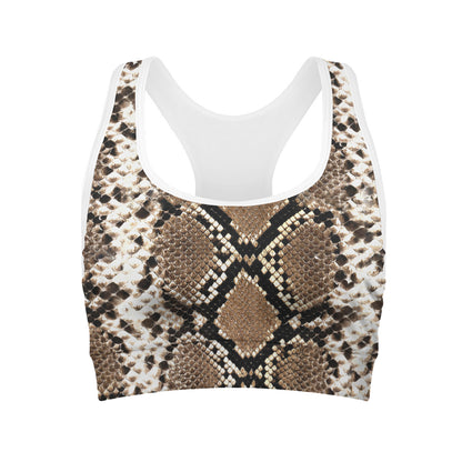 Brown Python Snakeskin Print Women's Sports Bra
