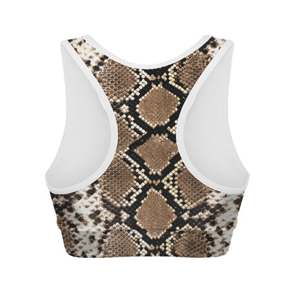 Brown Python Snakeskin Print Women's Sports Bra