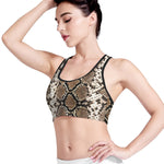 Brown Python Snakeskin Print Women's Sports Bra