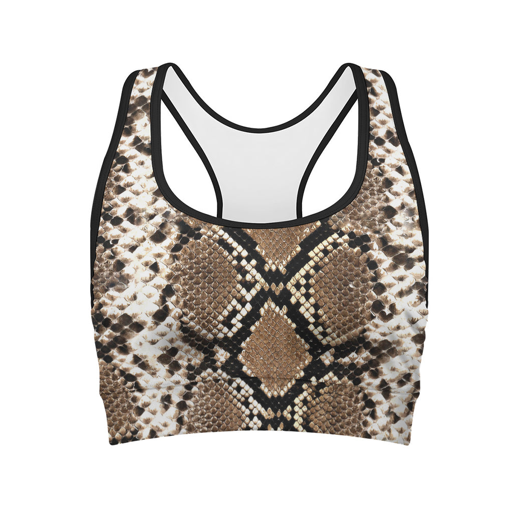 Brown Python Snakeskin Print Women's Sports Bra