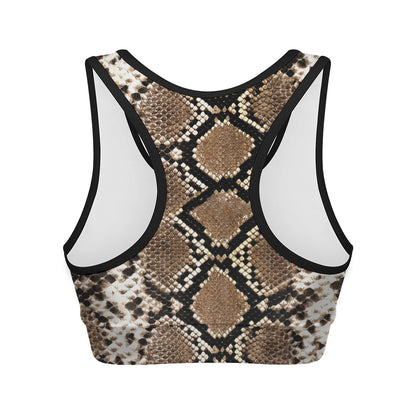 Brown Python Snakeskin Print Women's Sports Bra