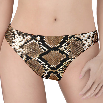 Brown Python Snakeskin Print Women's Thong