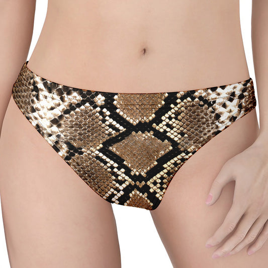 Brown Python Snakeskin Print Women's Thong