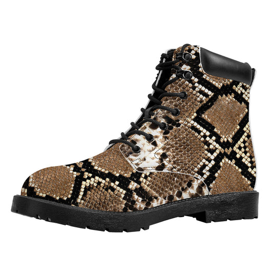 Brown Python Snakeskin Print Work Boots