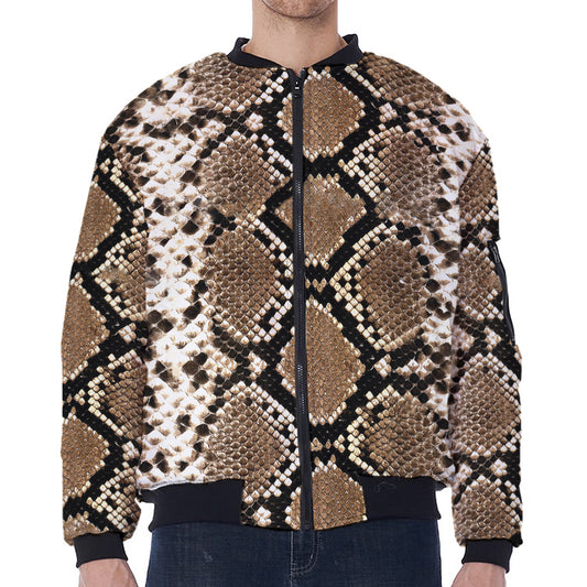 Brown Python Snakeskin Print Zip Sleeve Bomber Jacket