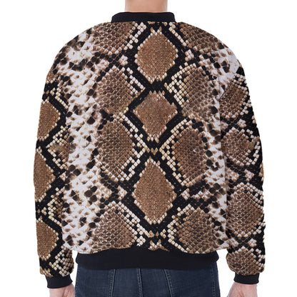 Brown Python Snakeskin Print Zip Sleeve Bomber Jacket