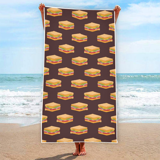 Brown Sandwiches Pattern Print Beach Towel