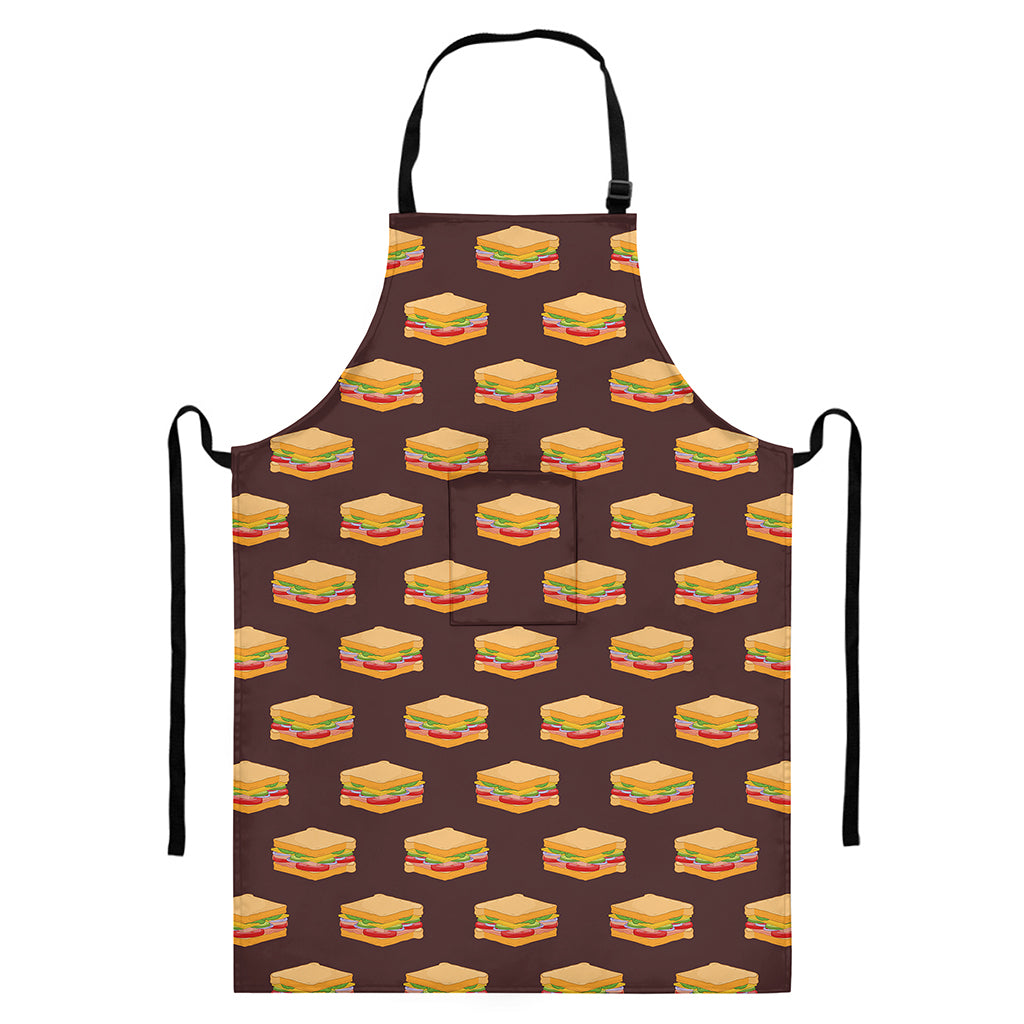 Brown Sandwiches Pattern Print Bib Apron With Pocket