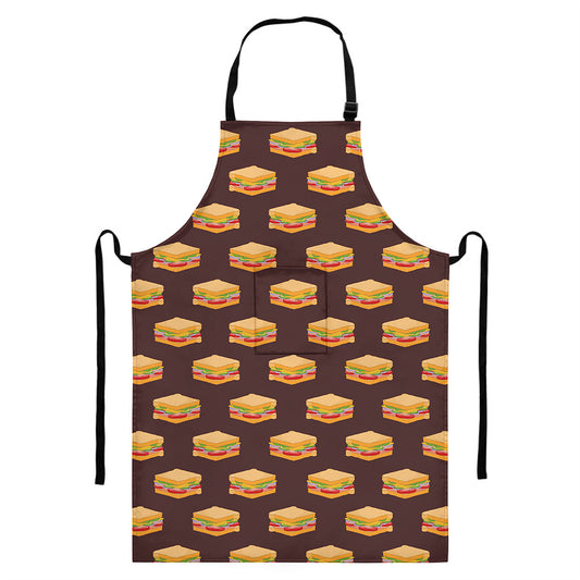 Brown Sandwiches Pattern Print Bib Apron With Pocket