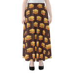 Brown Sandwiches Pattern Print Chiffon Maxi Skirt