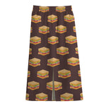 Brown Sandwiches Pattern Print Cotton Front Slit Maxi Skirt