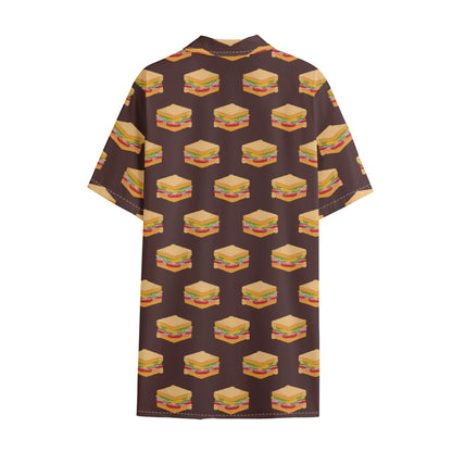 Brown Sandwiches Pattern Print Cotton Hawaiian Shirt