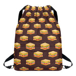 Brown Sandwiches Pattern Print Drawstring Backpack