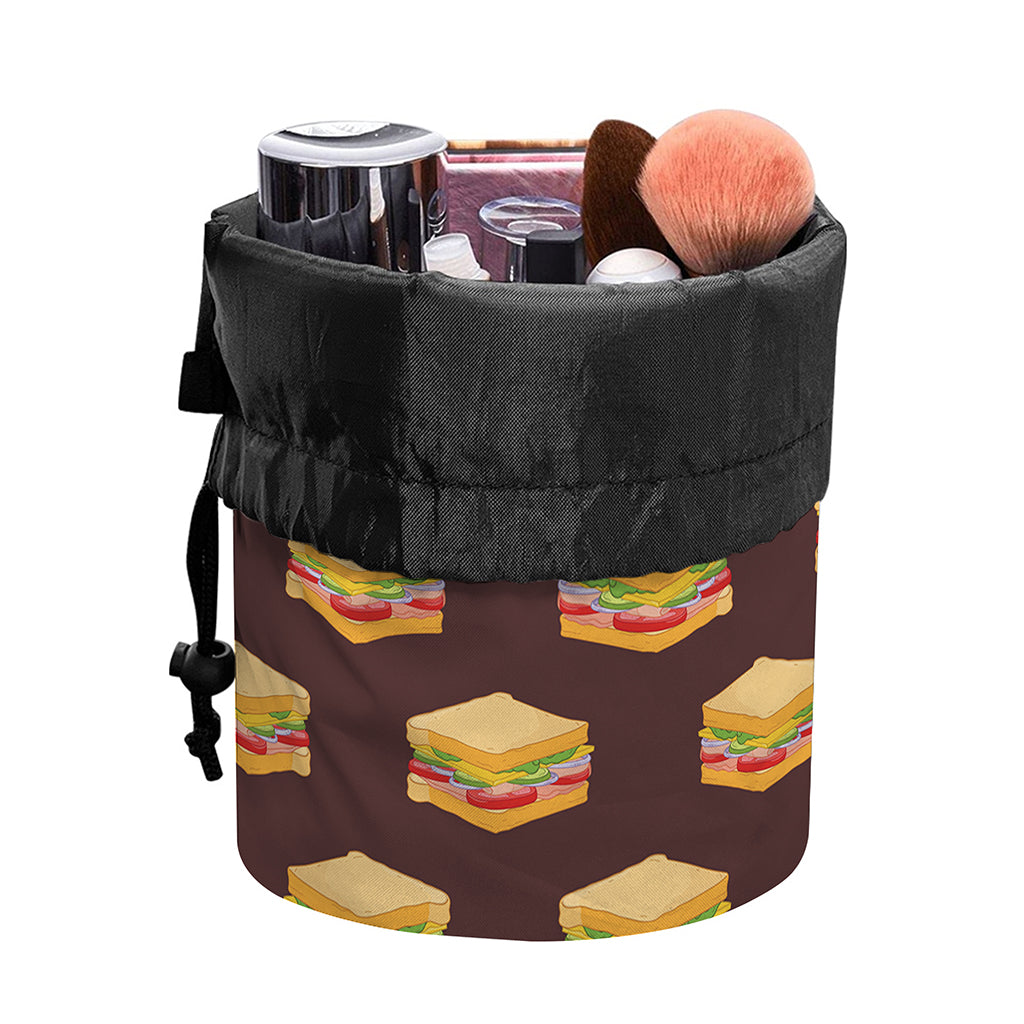 Brown Sandwiches Pattern Print Drawstring Makeup Bag